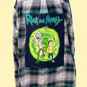 Rick and Morty Plaid Shirt - Green and Gray